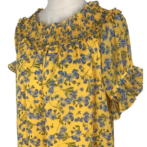 CECE Floral Print Off The Shoulder Shift Dress In Saffron Size Small NEW - Picture 6 of 7